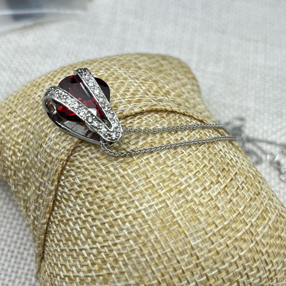 14K White Gold Chain w/ Sterling Silver Garnet Heart Pendant – 18" - Picture 11 of 16